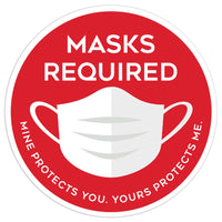 Eddie's - Masque requis - décalcomanie de distanciation sociale, 7,50 "de diamètre, vinyle, rouge / blanc, paquet de 4-Messagerie : Masques requis | Le mien vous protège, le vôtre me protège