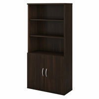 Bibliothèque haute à 5 tablettes avec portes Studio C de Bush Business Furniture - noyer noir-L’ensemble comprend : une bibliothèque à 5 tablettes 36L et un ensemble de portes pour bibliothèque