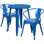 Ensemble avec table ronde en métal bleu et 2 sièges à bras ajourés, intérieur/extérieur, 24 po (CH-51080TH-2-18ARM-BL-GG)-Ensembles pour l’intérieur et l’extérieur