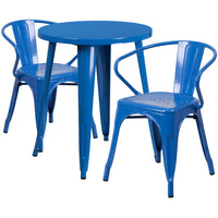 Ensemble avec table ronde en métal bleu et 2 sièges à bras ajourés, intérieur/extérieur, 24 po (CH-51080TH-2-18ARM-BL-GG)-Ensembles pour l’intérieur et l’extérieur