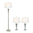 Ensemble de 3 lampes coniques Elegant Designs  (2 lampes de table, 1 lampadaire) avec abat-jour blancs, nickel brossé-Table: Cordon de 6 pi
Lampadaire: Cordon de 9.5 pi