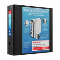 Staples - Reliure Better, 4 po, noir,-Anneaux en D à capacité de 25 % plus de contenu que les anneaux ronds