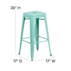 Flash Furniture Tabouret de bar de qualité commerciale, de 30 po sans dossier en vert menthe pour l'intérieur et l'extérieur-Finition du cadre enduit de poudre verte menthe