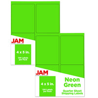 JAM Paper - Étiquettes postales, 4 x 5 po, vert fluo, 2 paquets de 120 (354329156G)-Étiquettes vert fluo