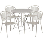 Table de jardin ronde (30po) et pliable en acier gris pâle/4 chaises, dossier rond, intérieur/extérieur [CO-30RDF-03CHR4-SIL-GG]-Revêtement thermolaqué gris pâle