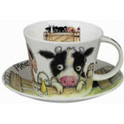 Roy Kirkham – Ensemble de 2 tasses et soucoupes pour déjeuner, modèle Please shut the gate-Ensemble de deux tasses et soucoupes Laura pour déjeuner en fine porcelaine à la cendre d’os, modèle Please shut the gate