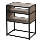Monarch Specialties - 3507 Table D'Appoint - 22 po H/Taupe Fonce/Metal Noir-Table d'appoint à 3 niveaux avec un cadre et une surface en métal noir, étagères et panneaux latéraux d'aspect bois en taupe foncé avec une texture de grain de bois