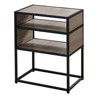 Monarch Specialties - 3507 Table D'Appoint - 22 po H/Taupe Fonce/Metal Noir-Table d'appoint à 3 niveaux avec un cadre et une surface en métal noir, étagères et panneaux latéraux d'aspect bois en taupe foncé avec une texture de grain de bois