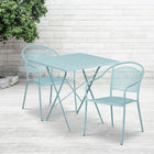 Table de jardin carrée et pliante de 28 po en acier bleu ciel avec 2 chaises à dossier rond, int./ext. [CO-28SQF-03CHR2-SKY-GG]-L’ensemble comprend une table pliante et 2 chaises