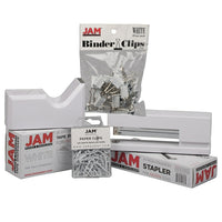 JAM Paper – Trousse de démarrage pour bureau, blanc (338756wh)-Comprend des trombones, des pinces relieuses, un distributeur de ruban, une agrafeuse et des agrafes