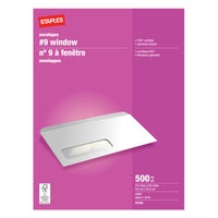 Staples Enveloppes blanches de sécurité avec fenêtre n° 9, 3 7/8 po x-N° 9 (3 7/8 po x 8 7/8 po)