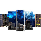 Designart – Imprimé contemporain sur toile, ville abstraite la nuit, 5 panneaux (PT3069-373)-Impression