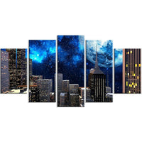 Designart – Imprimé contemporain sur toile, ville abstraite la nuit, 5 panneaux (PT3069-373)-Impression