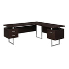 Monarch Specialties - 7305 Bureau 70 po - Espresso Cote Droit Ou Gauche-Bureau d'ordinateur à panneaux épais en forme de L au fini espresso brun foncé avec 3 tiroirs de rangement et 3 pieds en métal au fini argenté
