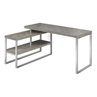 Monarch Specialties - 7586 Bureau 60 po L - Ciment/Metal Argent De Coin Cote D/G-Bureau d'ordinateur en forme de L avec rangement. Comporte des panneaux épais au fini faux béton gris avec base en métal argenté