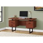 Monarch Specialties - 7626 Bureau 60 po L - Cerise/Metal Noir-Comprend 2 tiroirs de rangement sur le dessus et un tiroir à dossiers en bas avec des barres métalliques pour suspendre des dossiers de taille standard ou légale, et un dessus facile à nettoyer pour étudier, écrire ou travailler sur votre ordinateur portable.