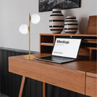 Dainolite - Lampe de table à incandescence contemporaine Folgar, 2 lumières, laiton vieilli et verre blanc-Compatible LED