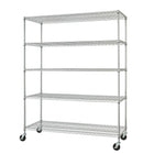 Étagère grillagée robuste à 5 tablettes TRINITY munie de roulettes – Chrome (TBFC-0904)-Homologation NSF