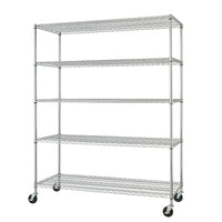 Étagère grillagée robuste à 5 tablettes TRINITY munie de roulettes – Chrome (TBFC-0904)-Homologation NSF