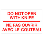 SPC - Étiquette 'Ne pas ouvrir avec couteau' - 3po x5po - Rouge/Blanc - 500/rouleau-Impression rouge sur blanc