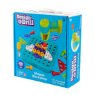 Educational Insights - Atelier de conception et de formes de perceuse-Jeu créatif et de construction - les enfants utilisent la perceuse électrique, les plaques et les boulons adaptés aux enfants pour recréer les motifs inclus ou créer leurs propres images et conceptions personnalisées. L'ensemble comprend un tableau d'activité avec poignée, perceuse, tournevis, trépied Philips, trépied de douille, 24 plaques de conception, 44 boulons et guide avec des motifs à copier