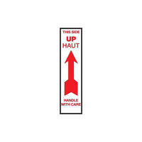 Étiquettes de manutention « haut, manipuler avec soin », bilingue 1 3/4 po x 7 po, 500/rouleau-Dimensions : 1 3/4 po x 7 po