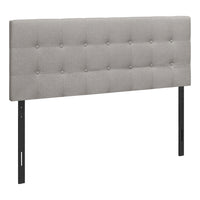 Monarch Specialties - 6003Q Lit Queen Tete De Lit - Tissus Gris-Tête de lit bouton touffeté et rembourré en tissu d'aspect lin gris