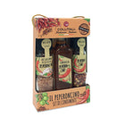Collitali - Italian Chilli Lovers Coffret cadeau d'huile d'olive infusée – Sel de piment et piments-Ce coffret cadeau pour les amateurs de piment de Collitali comprend une sélection de piments, du sel aromatisé aux piments et de l'huile d'olive extra vierge aromatisée aux piments.