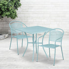 Table de jardin carrée de 28 po en acier bleu ciel et 2 chaises au dossier rond, intérieur/extérieur [CO-28SQ-03CHR2-SKY-GG]-Ensemble comprenant 1 table et 2 chaises
