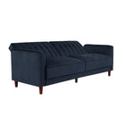 Futon Pin Tufted Transitional - Velours Bleu-Coutures verticales et garnitures touffetées sur le dossier