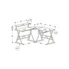 Monarch Specialties - 7172 Bureau - Metal Noir Avec Verre Trempe-La base en métal noir, solide et durable, comprend des pieds robustes et des barres de soutien au design géométrique, ainsi que des pieds réglables pour une stabilité optimale.