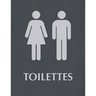 Headline Sign - Affiche « TOILETTES », français-Aspect contemporain - argent sur noir avec pictogrammes et braille  