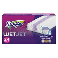 Swiffer - Recharge de coussins pour balai vaporisateur WetJet nettoyant pour planchers multi-surfaces, Paquet de 24-La BANDE ABSORBE ET EMPRISONNE aide à attirer la saleté en profondeur dans le coussin au lieu de l’étendre