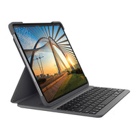 Logitech- Étui clavier Slim Folio Pro pour iPad Pro 12,9 pouces (3e et 4e génération) - Graphite-Frappe comparable à celle d'un laptop : Bénéficiez de la sensation d’espace qu’offre un laptop ou le clavier d'un ordinateur. Inclut une rangée de raccourcis iOS et de touches média