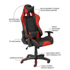 Brassex Inc. – Fauteuil de jeu Sorrento avec basculement et inclinaison, noir/rouge-Rotation à 360 degrés pour une mobilité flexible
