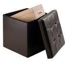 Winsome - Pouf Ashford 15 po x 15 po avec espace de rangement, similicuir, espresso (92415)-Assemblage instantané simple