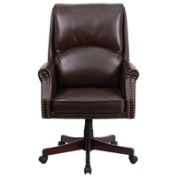 Flash Furniture – Fauteuil direction pivotant à dossier haut et à soutien lombaire, cuir brun (BT9025H2BN)-Chaise de bureau traditionnelle