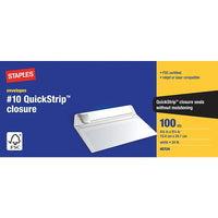 Staples - Enveloppes QuickStrip pour imprimantes laser/jet d'encre, 4 1/8 po x 9 1/2 po, bte/100-Conçues pour emp&ecirc;cher le scellement de l'enveloppe durant l'impression   