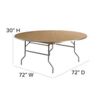 Flash Furniture – Table de banquet pliante de 72 po de diamètre avec rebords en métal, bois clair (XA72BIRCHM)-Dessus avec 4 couches de vernis en polyuréthane