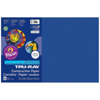 Papier de construction Pacon Tru-Ray, 12" x 18", bleu royal, 250 feuilles-Papier au sulfite épais de 76 lb, 100 % teint en cuve avec des fibres plus longues et plus résistantes.