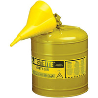JustriteMD – Bidon de sécurité de type I avec entonnoir, 1 gal, 9 1/2 x 11 po, jaune-Les bidons de sécurité de type I sont conçus avec un seul bec pour remplir et verser toutes sortes de liquides inflammables