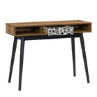 CorLiving - Acerra Table ou bureau d'entrée avec tiroir à motifs abstraits et cubes, bicolore brun et noir-Tiroir d'appoint tendance avec un motif en chevron noir et blanc, qui a du style