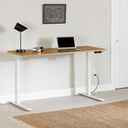 South Shore - Ezra Bureau assis debout Chêne nordique et Blanc-HAUTEUR AJUSTABLE : changez la hauteur de votre bureau en appuyant sur les boutons pour sélectionner un des trois réglages. Vous aurez la possibilité de vous dégourdir les jambes pendant vos journées de télétravail.