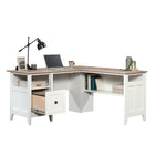 Sauder 59"W La Collection August Hill Bureau en L - Finition Soft White-  Étagère inférieure pour du rangement supplémentaire