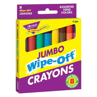 TREND enterprises Inc. Crayons à la cire, jumbo, effaçables à sec, 8 pièces-Crayons à base de cire, formulés pour être utilisés sur des surfaces souples effaçables à sec