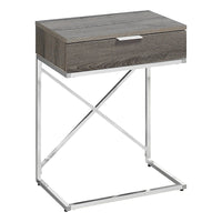 Monarch Specialties - 3475 Table D'Appoint - 24 po H/Taupe Fonce/Metal Chrome-Dessus de table rectangulaire spacieux fini en taupe foncé