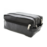 Designer Ashlin  Trousse de toilette à double section Solomon  Cuir végétalien  Noir-Poignée de prise pour le transport facile