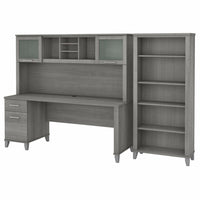 Bush Furniture - Bureau 72 po avec huche et bibliothèque à 5 tablettes Somerset - Gris platine-L’ensemble comprend : un bureau 60" L avec tiroirs, une huche 60" L et une bibliothèque à 5 tablettes