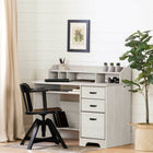 South Shore - Versa Bureau de travail Chêne hivernal-BUREAU AUX RANGEMENTS MULTIPLES : ce bureau d’ordinateur offre une tablette au bas pour vos livres, une autre pour votre portable lorsqu’il est fermé, une huche avec divisions fixes pour vos papiers et 3 tiroirs pour vos fiches et articles de bureau.
