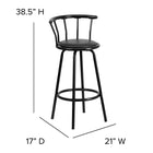 Flash Furniture – Tabouret de bar en vinyle avec dossier couronne, 30 po, noir-Finition de cadre enduit de poudre noire brillante